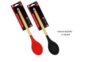 COLHER ASHORIA SILICONE E MADEIRA 31,7 CM